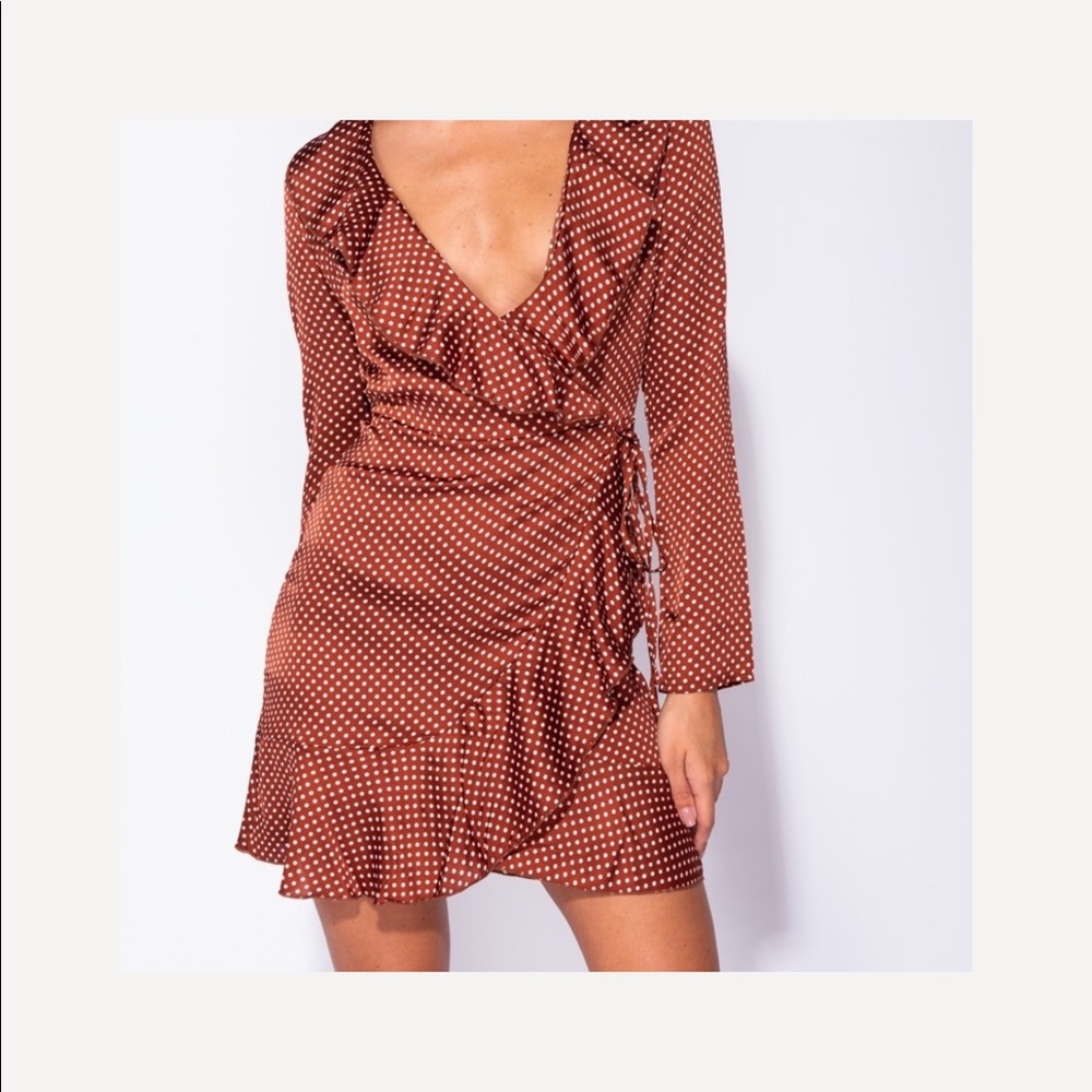 Chloe Polka Dot Satin Wrap Dress - Picture 2 of 8